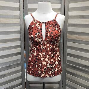 Leopard Print High Neck Keyhole Tankini Top | Kona Sol | Medium (8/10)